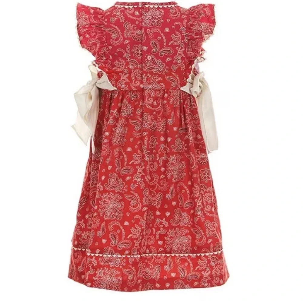 Edgehill Collection bandanna Girls Red Paisley Ric Rac Sleeve‎ Sash Dress 4T